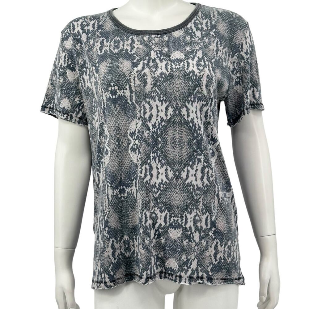 Free‎ People Top Womens XS Gray Tourist Snake Print Tee Cotton Grunge Casual